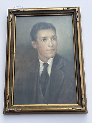 #ad ANTIQUE PORTRAIT PAINTING AMERICAN YOUNG MAN PAUL DOERING LISTED LOUISIANA CA