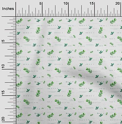 #ad oneOone Cotton Poplin Green Fabric Leaves Watercolor Sewing Material VlZ
