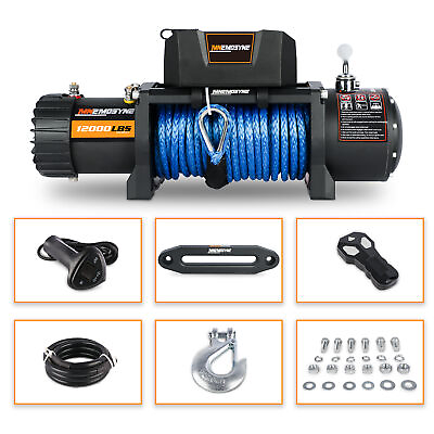 #ad Electric Winch 12000LBS Winch Synthetic Rope 12V Truck Towing Trailer 4WD 4X4