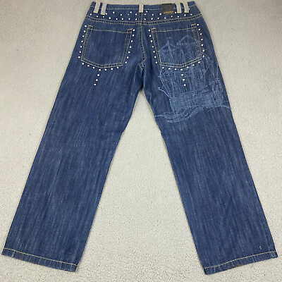 #ad Miskeen Jeans Mens 38 Fits 36x31 Blue Denim Wide Leg Skater Y2K Grunge Dark