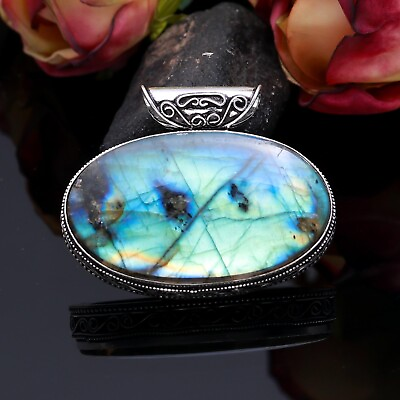 #ad Blue Flashy Labradorite Gemstone Handmade 925 Sterling Silver Pendant Jewelry