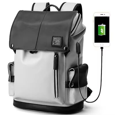 #ad Waterproof USB Charging Laptop Backpack Leather Bag Men Mochila Travel schoolbag