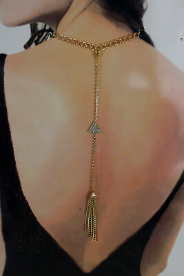 #ad Women Gold Metal Chain Link Arrow Jewelry Long Back Necklace Tassel Fringe Charm