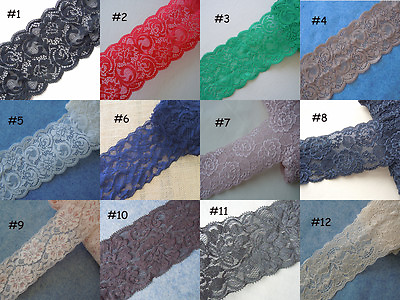 #ad 3quot; Wide Stretch Floral Lace Black RedGreenBeigeIvoryNavyPink 12 Colors xx8
