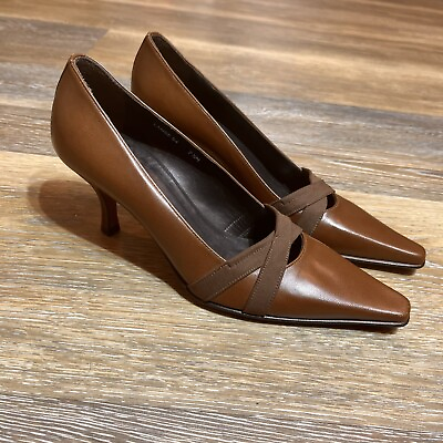 #ad quot;DJP Womens Heel Made in Spain Brown Leather Pointed Toe 2.5 3quot; Heel Size 7.5