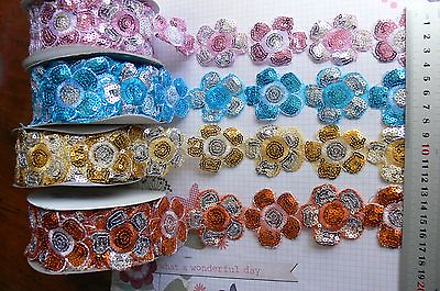 #ad SEQUIN 2 Tone Flower Ribbon 50mm 1 or 2Metres 21FlowersP Mtr 4 Colour Choice HW4