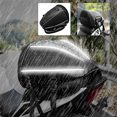 #ad Motorcycle Rear Tail Seat Back Saddle Helmet Shoulder Carry Bag Waterproof Pack