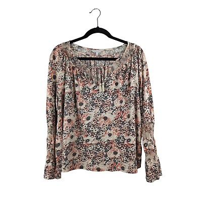#ad Lucky Brand Womens Popover Top Size XL Boho Floral Keyhole Neck Long Sleeve