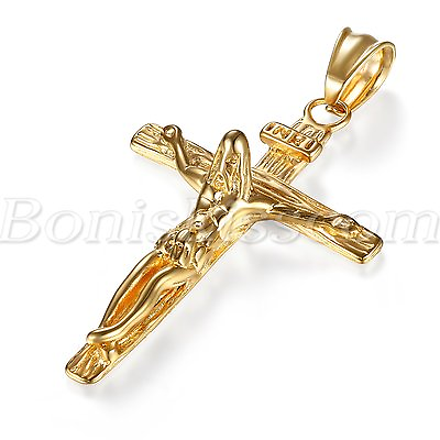 Gold Tone Stainless Steel Christ Jesus Cross Men#x27;s Pendant Necklace Chain 22quot; $8.54