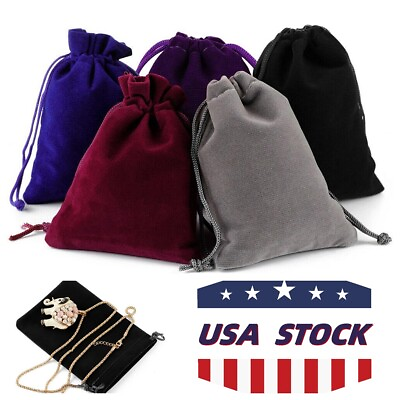 #ad Velvet Drawstring Pouch Jewelry Baggie Ring Party Wedding Gift Bag Set USA STOCK