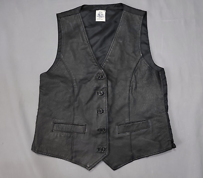 #ad Womens Real Leather Waistcoat Size 10 12 Vintage Vest Adjustable