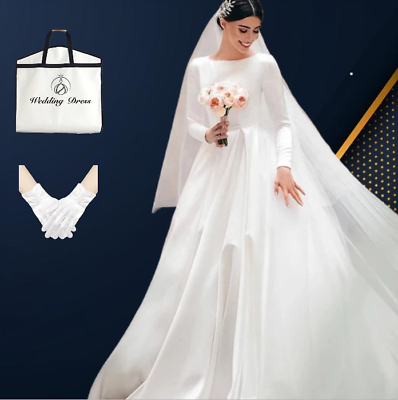 #ad Simple Long Sleeve Satin Wedding Gown A Gorgeous Bridal Choice