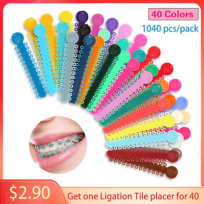 #ad 1040 Pcs Ligature Tie Dental Orthodontics Ring Elastic Latex Bands 47 Colors
