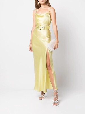 #ad NICHOLAS Simone Dress Limeade Silk Yellow Slip Belted 2 NWT $395