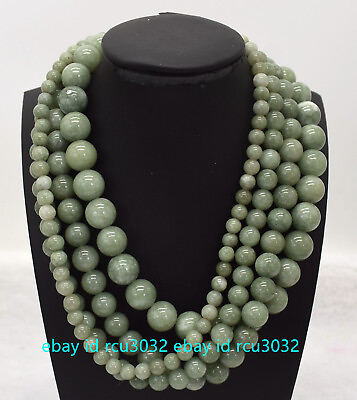 #ad 6 8 10 12 14mm Natural A Green Jade Jadeite Round Gemstone Beads Necklace 20quot;