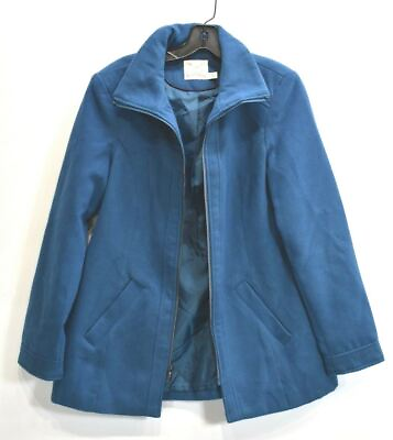 #ad Faded Glory Womens Blue Long Sleeve Full Zip Casual Pea Coat Overcoat M 8 10