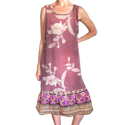 #ad Retro Abstract Hippie Blush Purple Floral Tank Midi Dress