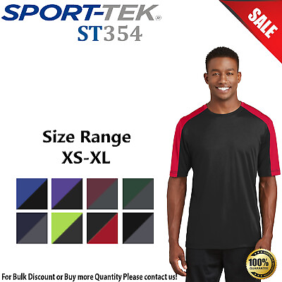 #ad Sport Tek Mens Short Sleeve PosiCharge Competitor Sleeve Blocked T Shirt ST354