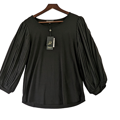 #ad Adrianna Papell Black Poet Pleated Long Sleeve Size Small Office Casual New