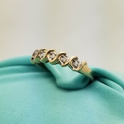 #ad Vintage 10K Gold 5 Stone Diamond Wedding Band quot;Squot; Design 0.025TCW 1.5mm Band