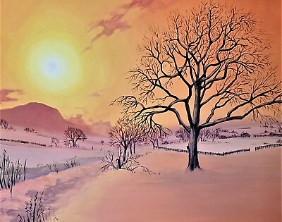 #ad 5x7 print of painting RYTA ART Landscape Winter Christmas Sunrise Morning sun