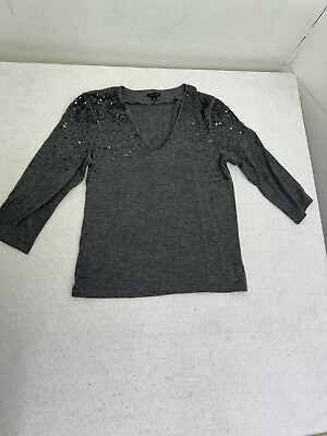 #ad Ann Taylor V Neck Charcoal Blouse Large W Sequins Pull Over