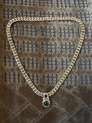 #ad BVLGARI ITALY 18k Yellow Gold Baguette Diamond amp; Cabochon Emerald Link Necklace