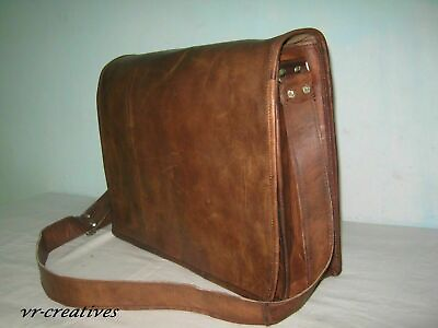 #ad Shoulder Briefcase Laptop Bag Genuine hunting Vintage Brown Leather Messenger