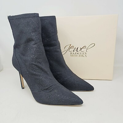 #ad Badgley Mischka Women#x27;s Ankle Boots Sz 10 Eva Black Sparkly JW3642 Pointed Toe