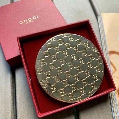 #ad New Compact pocket mirror with Gucci monogram embossed brand new with box