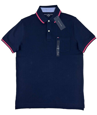 #ad New Men#x27;s Tommy Hilfiger Short Sleeve Soft Polo Shirt Dark Blue Size Small