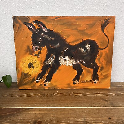 #ad Oil painting Donkey amp; Sunflower In Canvas Sign By Carmen Cute Home Decor Burrito