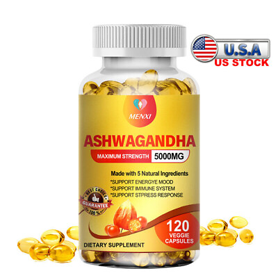 #ad Organic Ashwagandha Capsules 5000mg 120 Capsules with Black Pepper Root Powder
