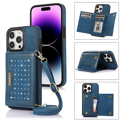 #ad Crossbody Card Wallet Phone Case For iPhone 11 12 13 14 Samsung S21 S22 S23 A14