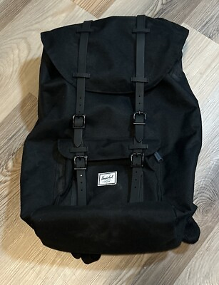 #ad Herschel Little America Backpack Black Lined Large Compartment Magnet Straps