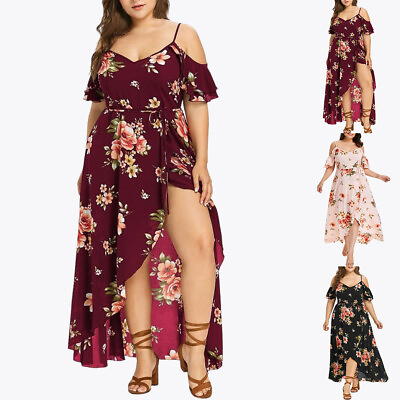 #ad Women#x27;s Sexy Cold Shoulder Floral Casual Loose Maxi Dress Holiday Beach Dresses