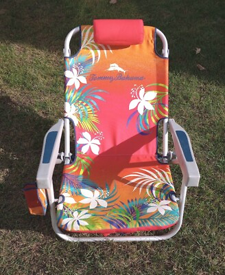 #ad Tommy Bahama Backpack Cooler Beach Chair Tropical Red Orange 300 Lb Capacity