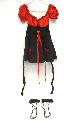 #ad Gothic Red Black Mini Dress Costume Lace Gloves Adult Size Small Medium