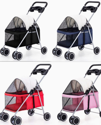 #ad New Colored Skin Travel Folding Pet Carrier Stroller for Dogs Cats w Cup Holders