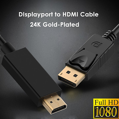 #ad 6FT 24K Gold Plated Displayport To HDMI Cable Male TO Male Cord Wire Audio Video
