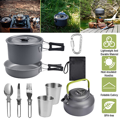 Portable Camping Cookware Mess Kit Backpacking Gear Backpack Camping PotPans