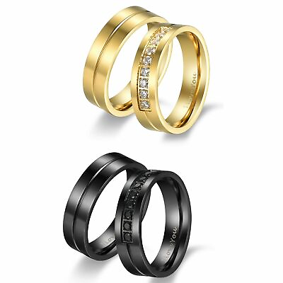 #ad 2pcs Hisamp; Hers Matching Wedding Band Couple I Love You Rings Set Stainless Steel