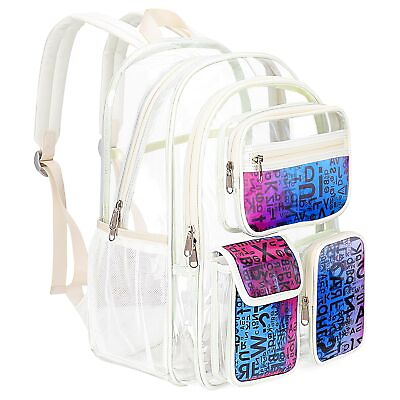 #ad 18#x27;#x27; Clear Backpack Heavy Duty PVC Large Clear Bookbag Transparent See Throug...