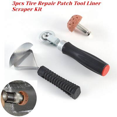 #ad 3xTire Repair Patch Tool Liner Scraper Kit Grinding Head Buffing Wheel Car Truck