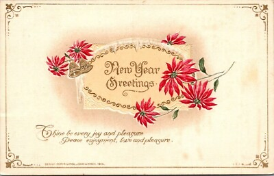 #ad 1914 New Year Greetings Embossed Antique Postcard Alexandria Virginia B16