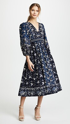 #ad Ulla Johnson NEW Iona Dress Patchwork Midi Indigo Multi Size 2