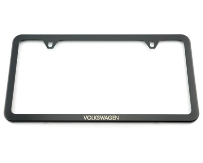 #ad VW Volkswagen Black Slim License Plate Frame WITH quot;VOLKSWAGENquot; Lettering OEM NEW