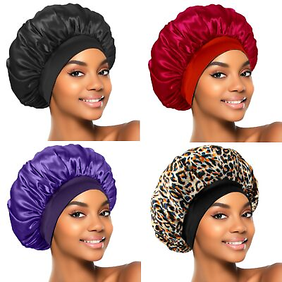 #ad 4Pcs Silk Bonnet for Sleeping Satin Hair Bonnets Soft Elastic Band Silk Sle...