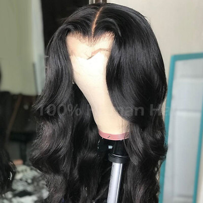 #ad Virgin Indian Human Hair Wig Body Wave Lace Front Wigs Wavy 130% Density Cheap W