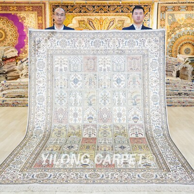 #ad 6x9 Handmade Silk Vintage Rug Living Room Handwoven Garden Scene Carpet YJH212AB